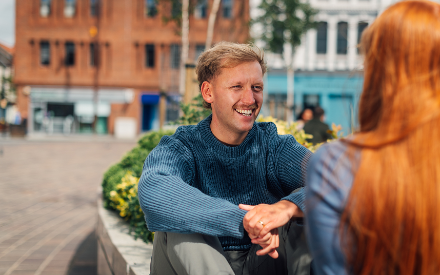 People talking outdoors